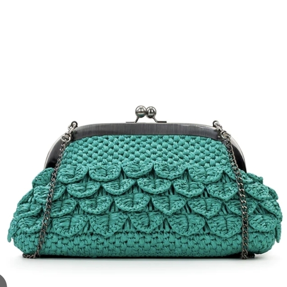 Patricia Nash Gisele Scalloped Raffia chain strap turquoise bag - Picture 1 of 7